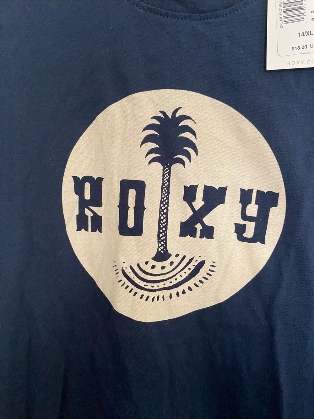 Roxy Girl Navy Palm Tree Graphic Tee NWT Size 14 XL - Picture 4 of 4